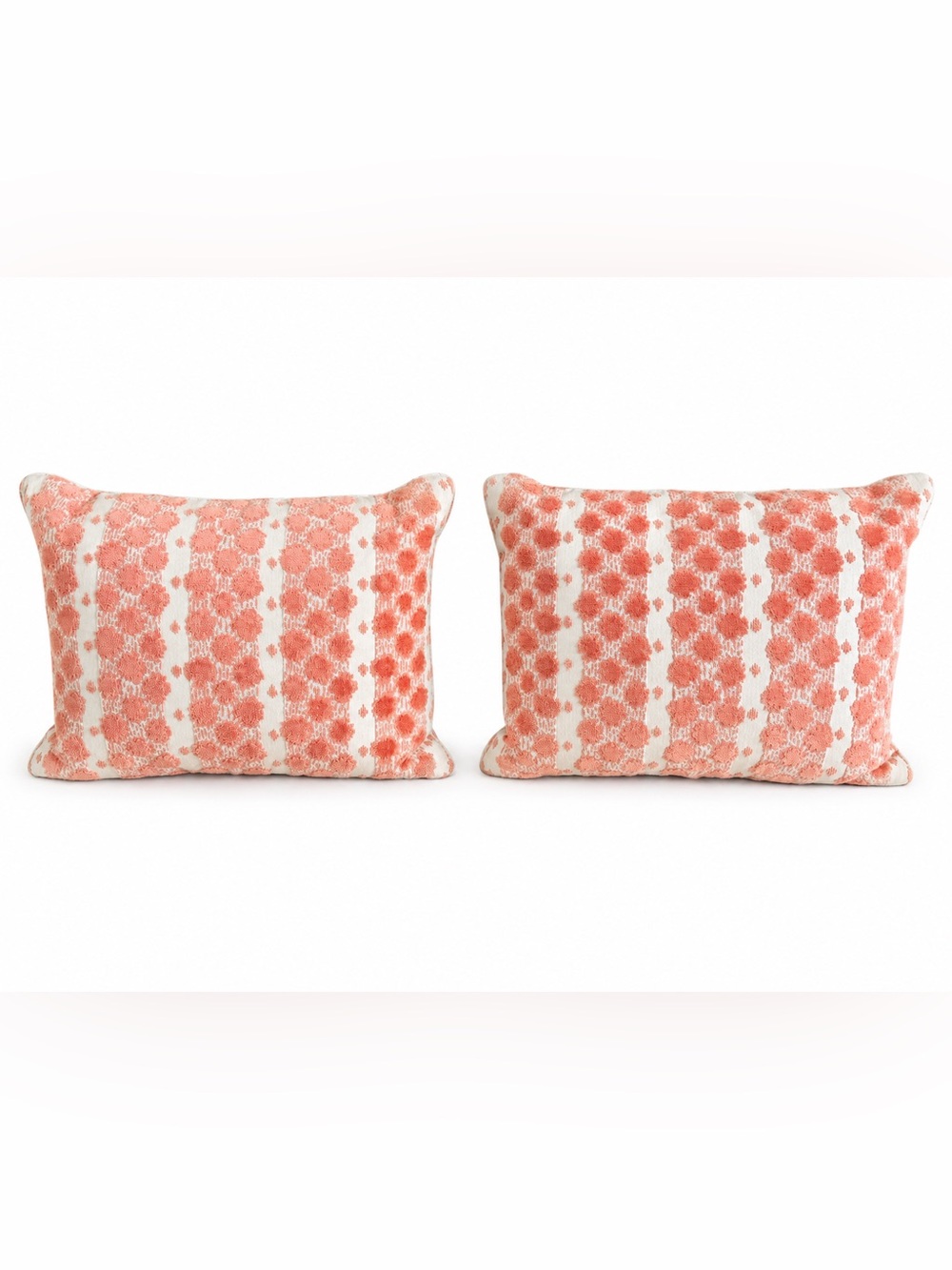 Christian Poppy Coral Woven Down Lumbar Pillows Pair 14x18.5 Luxury
